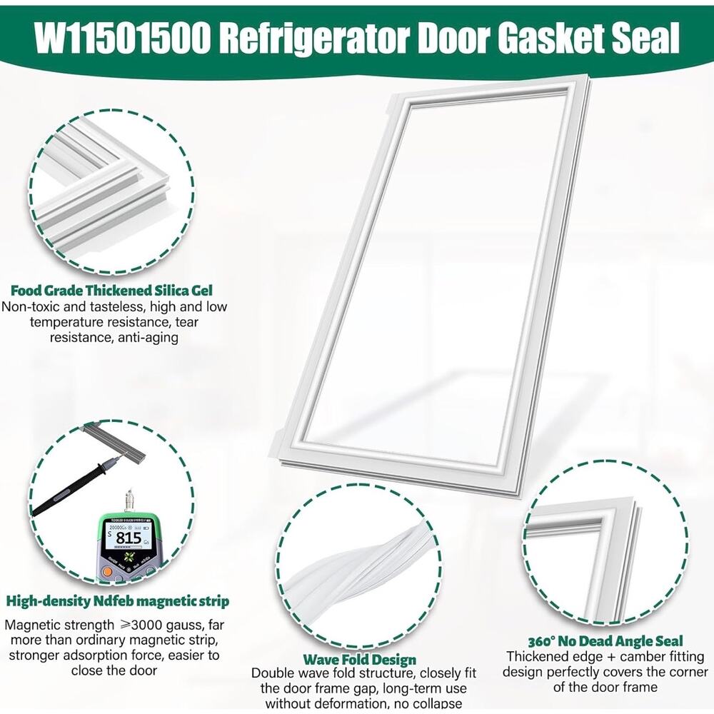 W11501500 Refrigerator Gasket Compatible w/Whirlpool, Maytag, Kenmore - Picture 4 of 7